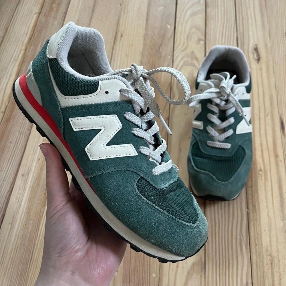 New Balance 574 Dark Green White Red Suede Mesh Sneakers‎ Casual Vibrant Shoe